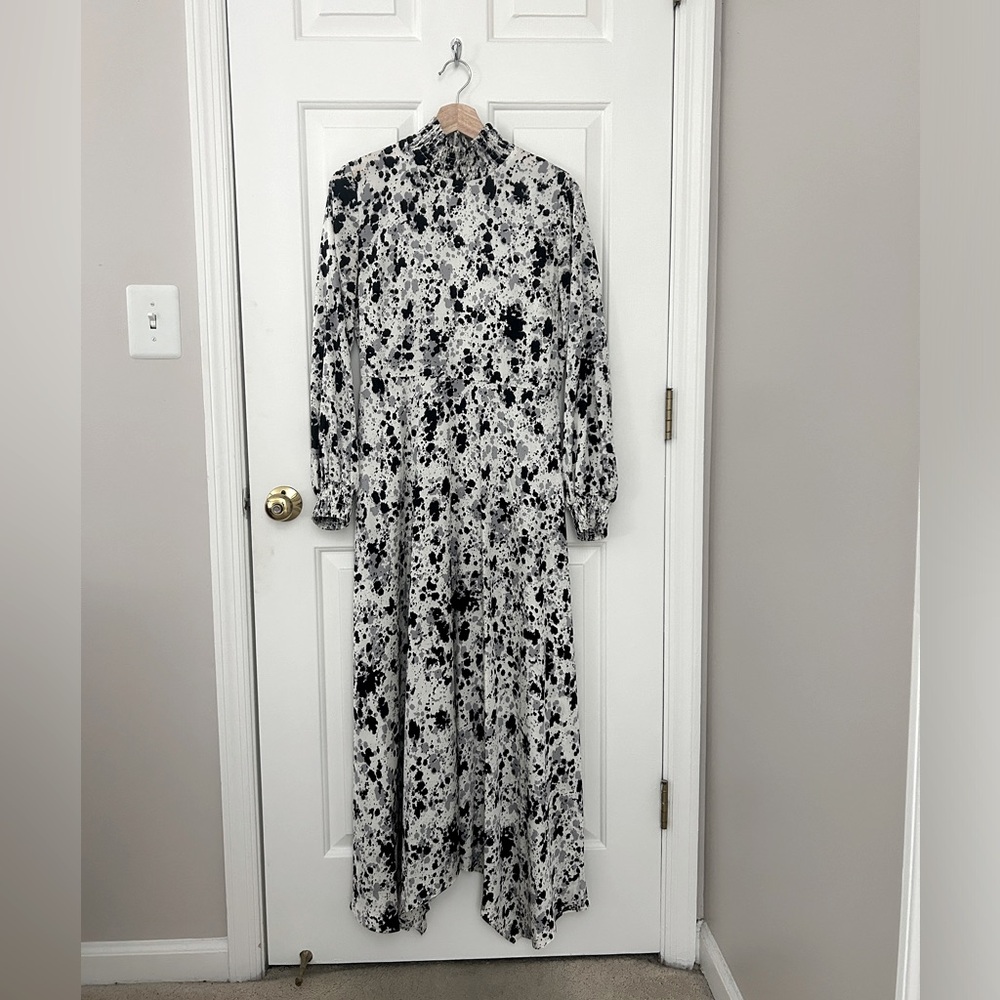Donna Karan City Mist Belted Splatter-Painted Midi-Dress
